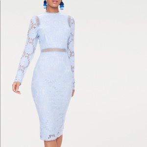 Pretty little thing blue lace dress long sleeve